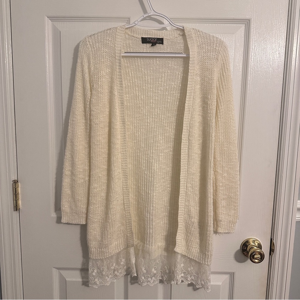 Cream Lace Hem Girl’s Sweater